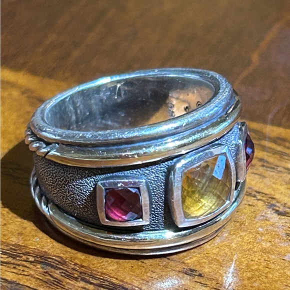 Retired David Yurman Sterling Silver 14k Gold 3 Stone Ring - Picture 3 of 5